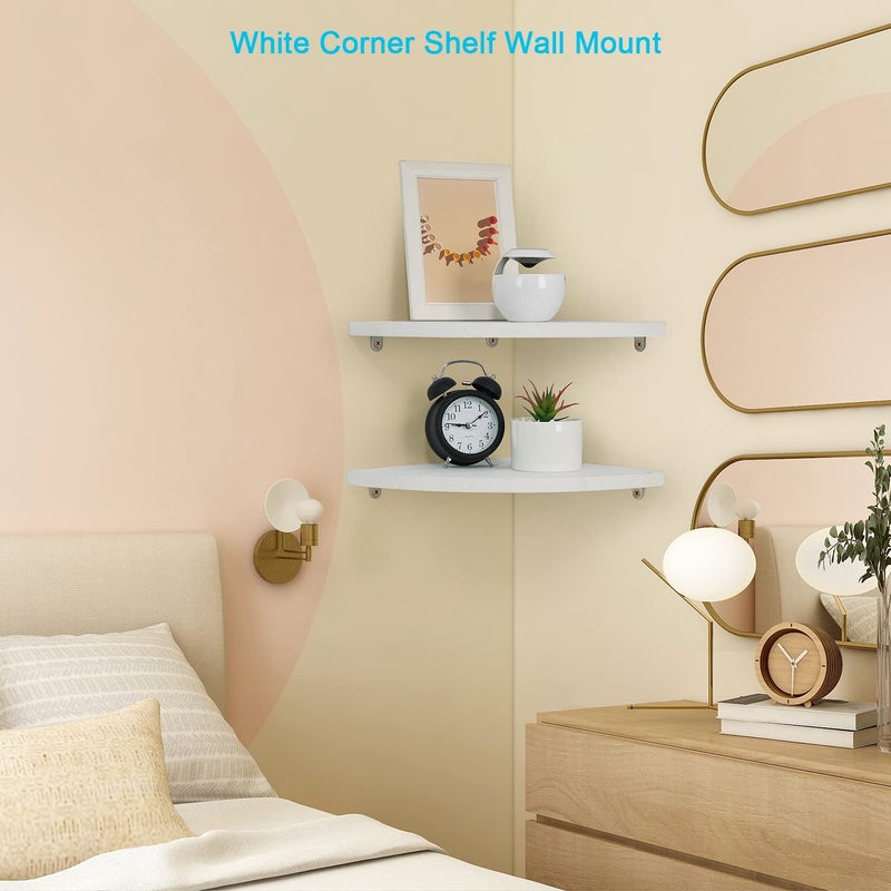 JORIKCHUO 10 inch Corner Wall Shelf Set of 2  Solid Wood Corner Floating Shelves for Wall  Round End Wall Mounted Floating Shelf for Bedroom  Living Room and Kitchen (White-10 inch) - Image 3